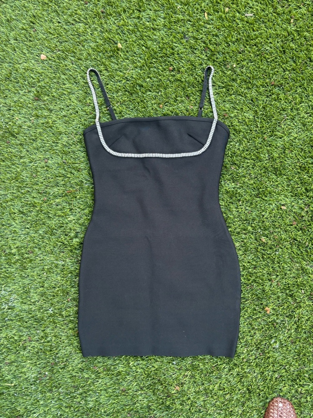 Superdown Pollie Mini Dress Black Rhinestone Strap Bodycon Size Small